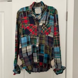 FP Lost in Plaid patchwork button down top